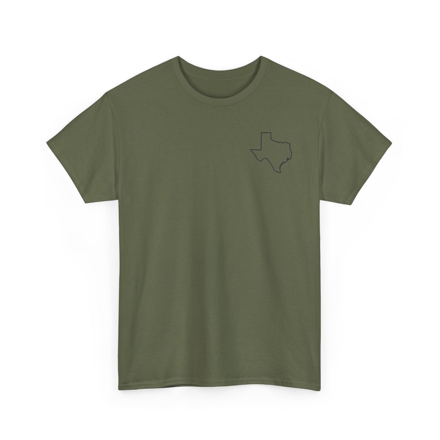 Texas Flag Outline T‑Shirt — Small Chest & Back Texas Map Design