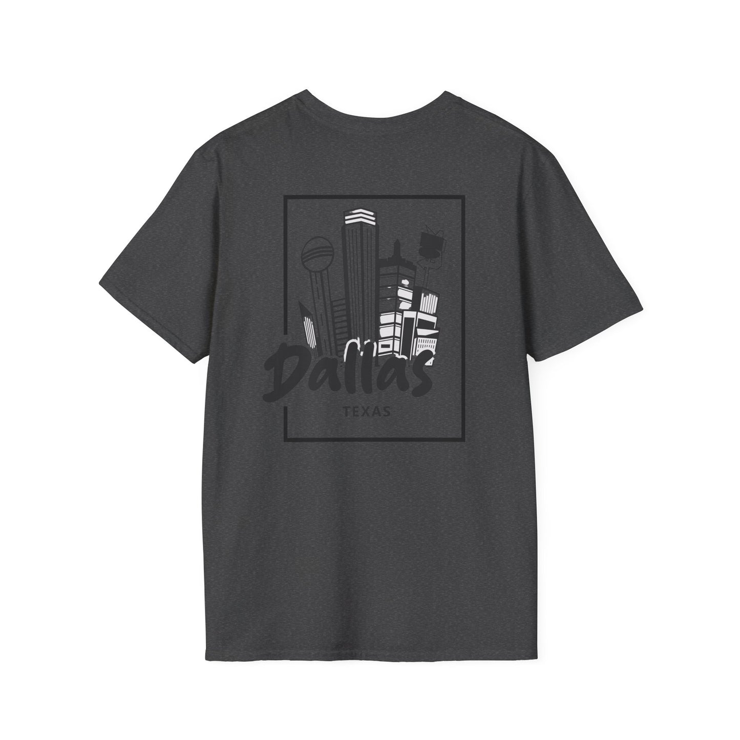 Dallas Skyline T-Shirt — Texas Cityscape Tee with Outline Pocket Map