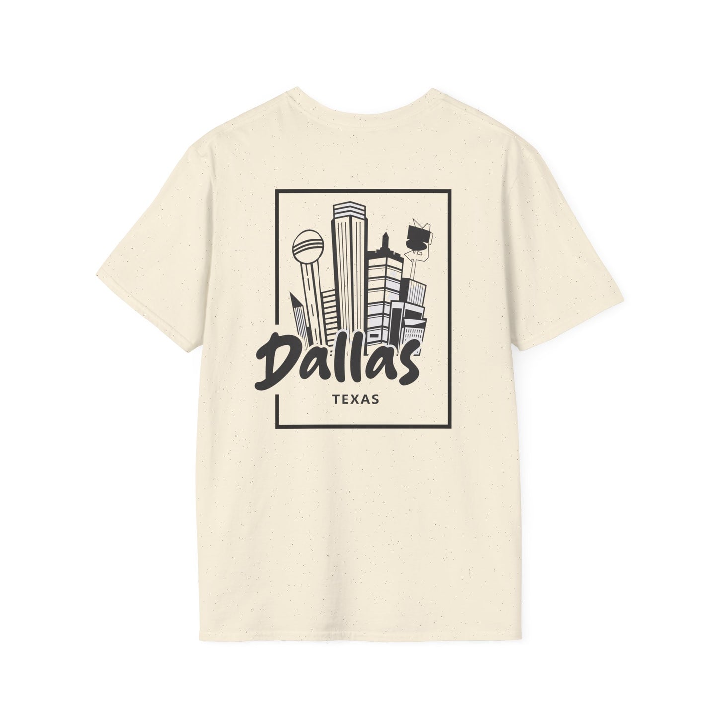 Dallas Skyline T-Shirt — Texas Cityscape Tee with Outline Pocket Map