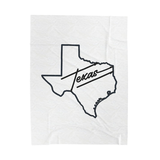 Texas Outline Velveteen Plush Blanket – Retro Script "Texas" State Throw