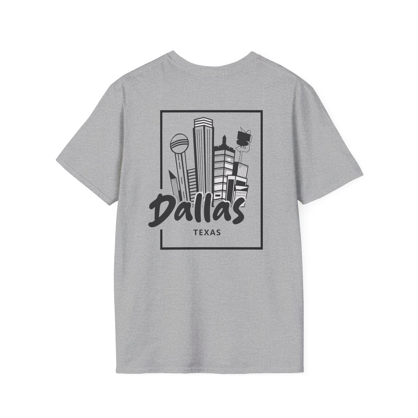 Dallas Skyline T-Shirt — Texas Cityscape Tee with Outline Pocket Map