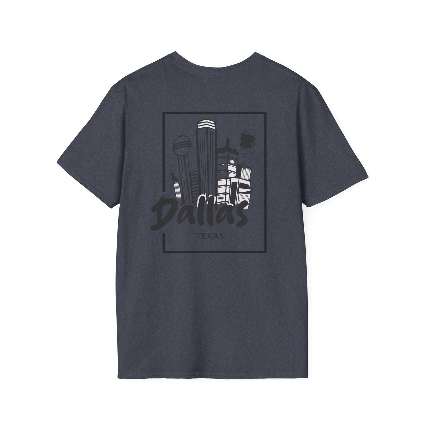 Dallas Skyline T-Shirt — Texas Cityscape Tee with Outline Pocket Map