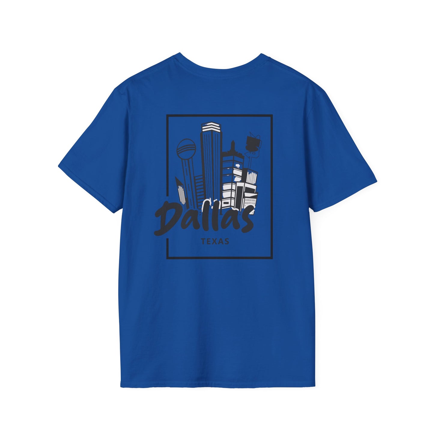 Dallas Skyline T-Shirt — Texas Cityscape Tee with Outline Pocket Map