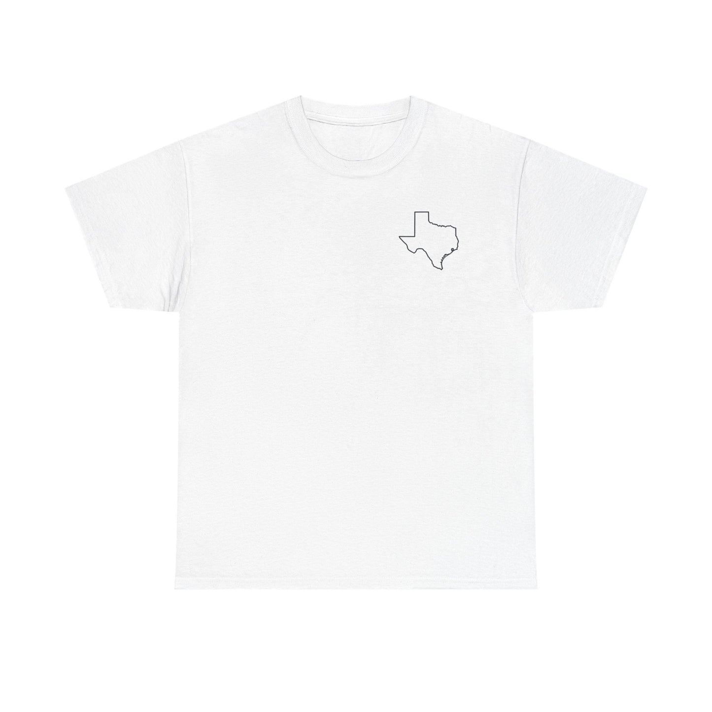 Texas Flag Outline T‑Shirt — Small Chest & Back Texas Map Design