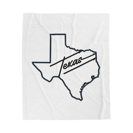 Texas Outline Velveteen Plush Blanket – Retro Script "Texas" State Throw