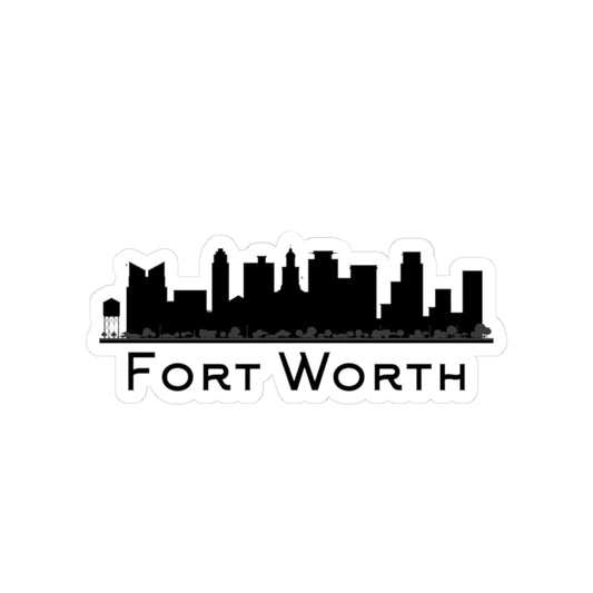 Fort Worth Skyline Kiss-Cut Sticker — Black City Silhouette Laptop Decal