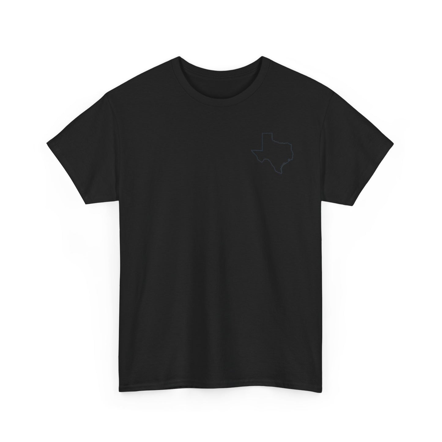 Texas Flag Outline T‑Shirt — Small Chest & Back Texas Map Design