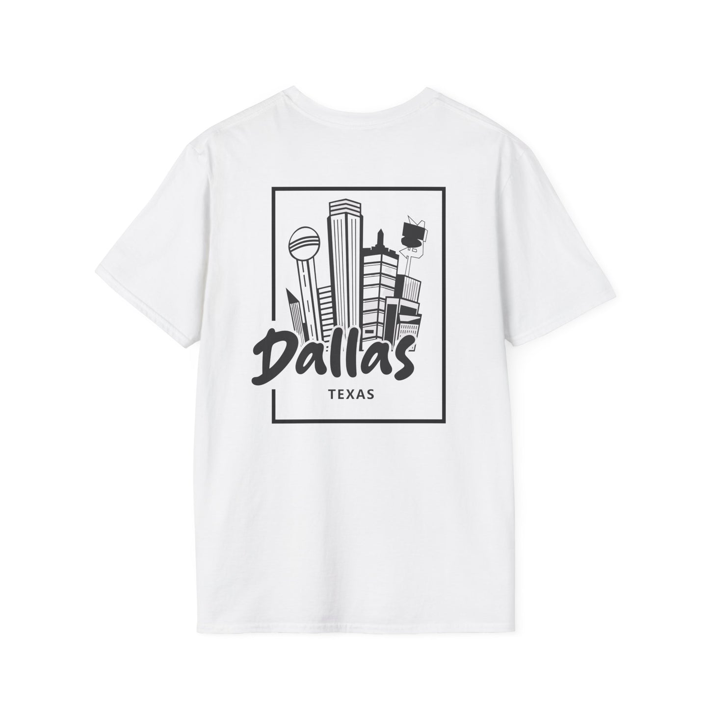 Dallas Skyline T-Shirt — Texas Cityscape Tee with Outline Pocket Map
